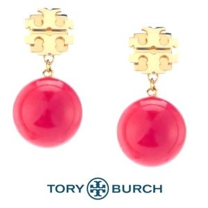 NWT Tory Burch Evie Red Pearl Drop Earrings